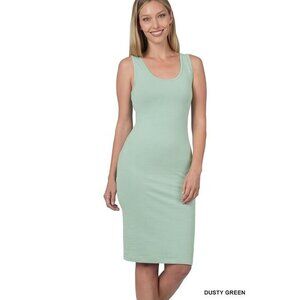 Sleeveless‎ Tank Dress Bodycon Midi Casual Summer Dress Size XL Dusty Green